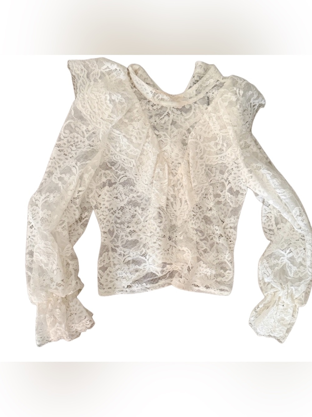 New Rachel Zoe high neck ruffled bell sleeve white  Lace Cream Blouse Sz large